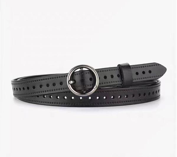 Round Buckle Full Holes 130cm Split Leather Belt For Coats