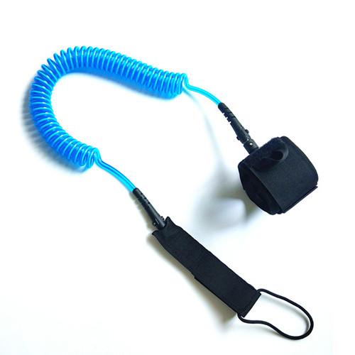Safety Felxible Blue Coiled SUP Leash With Webbing Strap /  Band