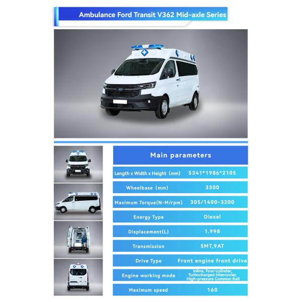 Ford Ambulancia de suministro médico directo Tipo 2 4x4 Furgoneta de rescate para el transporte de pacientes Diesel combustible vía trasera 1704mm