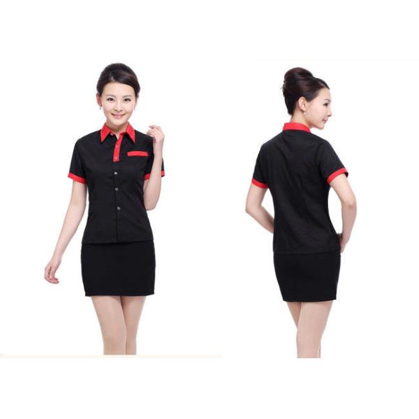 Red And Black Color Restaurant Staff Uniform Cotton New Polo Style For Waitresses
