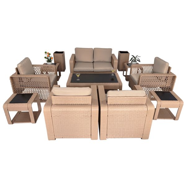 2026 Hot Sale PE Rattan Sofa Set Indoor Outdoor Garden Furniture Multi Person Leisure Conversation Table and Chairs