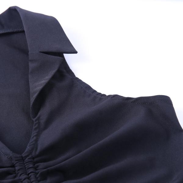 Drawstring Straps Women Crop Top Lapel Sleeveless Three Color