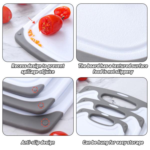 3 Sizes PP Plastic Cutting Board Set with Wear-resistant Material and Non-Slip Surface