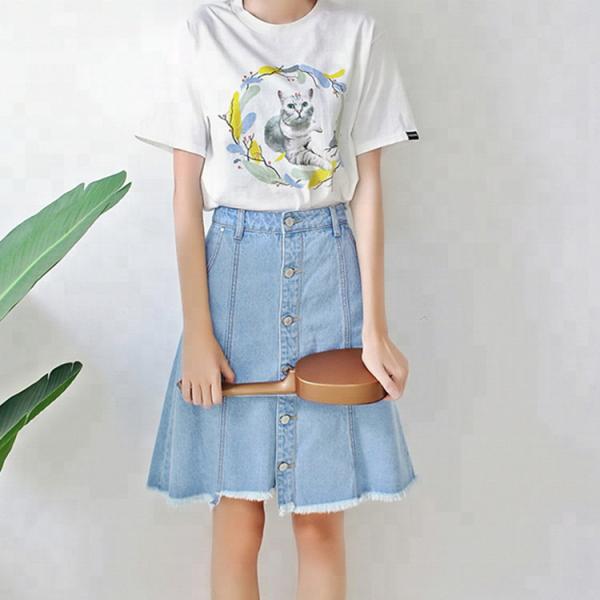 Summer Cool Casual Medium Length Slim Fit A Line Denim Skirt For Yound Ladies