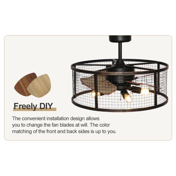 20 polegadas pequeno ventilador de teto de quarto com MDF leve lâminas de metal gaiola controle remoto