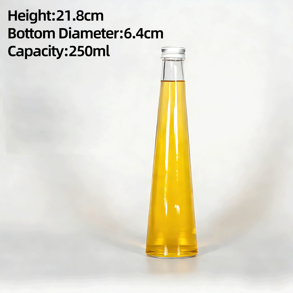 Conical Shape Clear Transparent Glass Juice Bottle Reusable Eco Friendly Beverage Container 250ml 330ml