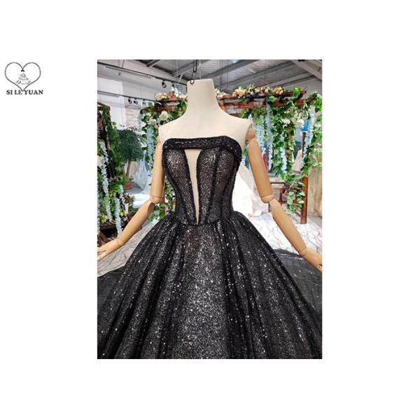 Black Custom Beautiful Sparkly Prom Dresses Strapless Bust Hollow Shining Beads