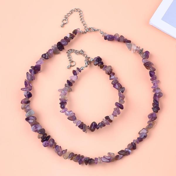 Handmade Adjustable Chips Gravel Stone Bracelet Necklace Set Irregular Crystal Healing Energy Jewelry Kit