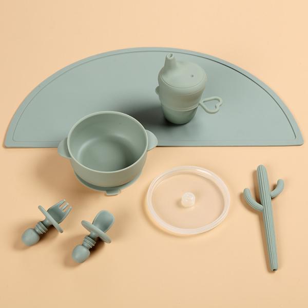 Silicone Baby 240 deg Suction Feeding Set With Plate Bowl Cutlery Placemat