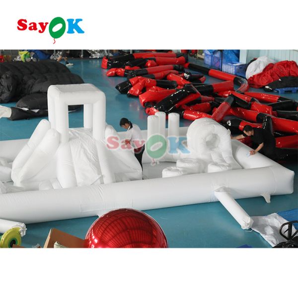 Customized Fashionable Mini White Splash Pad Water Park Inflatable Obstacle Course Playground Castle Slide Combo