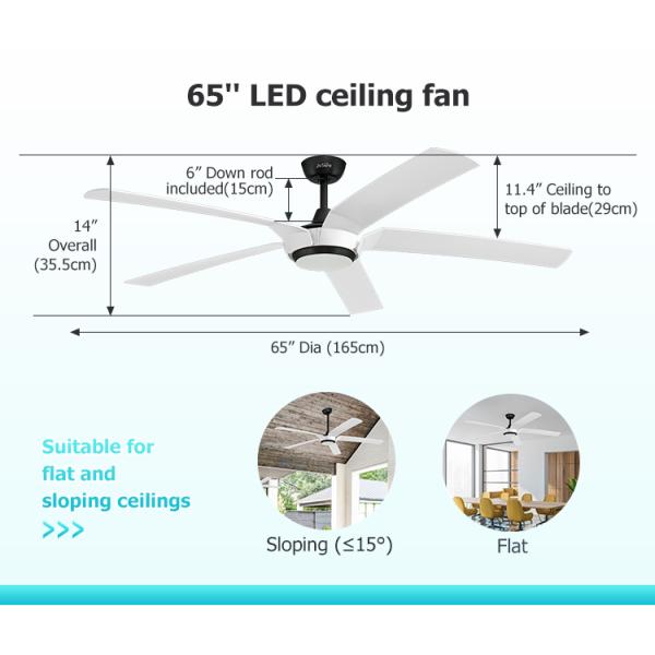 Дистанционный переключатель 65 дюймовый светодиодный потолочный вентилятор с 5 лопастями ABS и поддержкой диммера