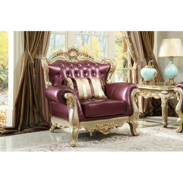 Brown Genuine leather 1+2+3seat Sofa in Classic carving Furniture Sliver color Joyful Ever