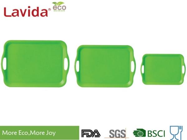 Hot Selling 2018 New design  Shater-proof Reusable Bamboo Fiber Tray 3 pieces set Plant Fiber serving tray set 3-pc