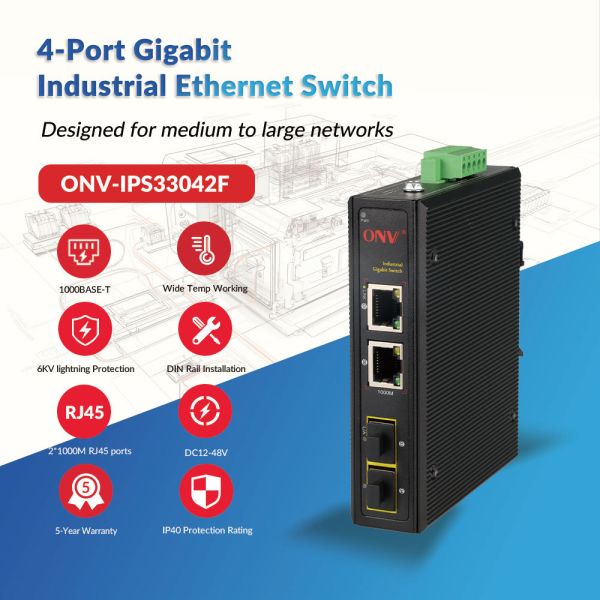 4-port Gigabit Industrial Ethernet Switch with SFP Fiber Ports for Reliable Networking