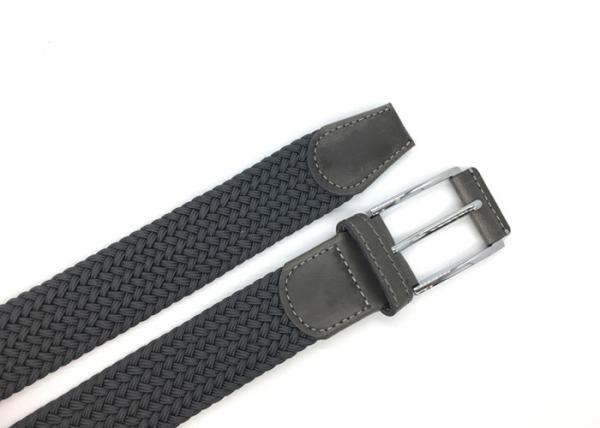 Grey Unisex 35mm Braided Men Elastic Stretch Belts With Pin Buckle