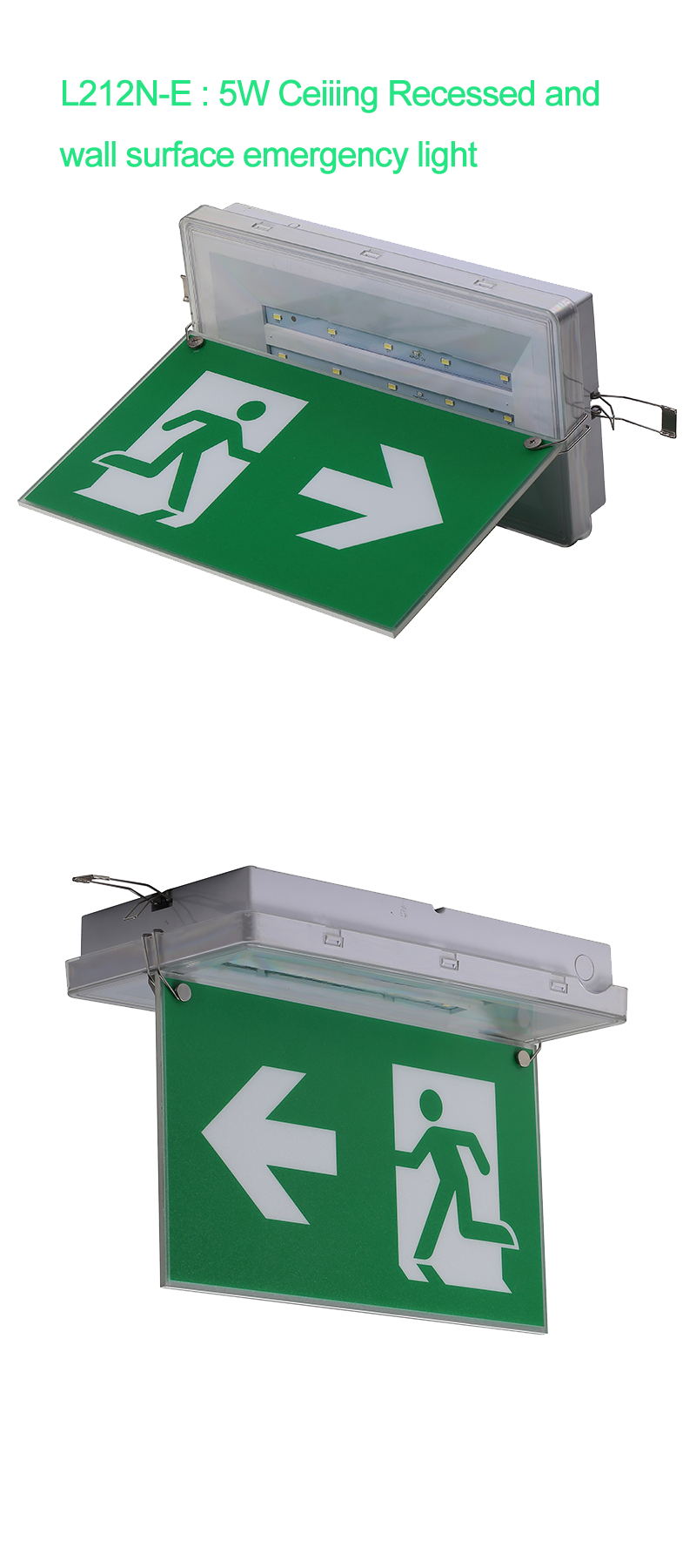 Exit Sign LED 5W Waterproof Emergency Light IP65 220V 240V Ni-Cd Battery L212N