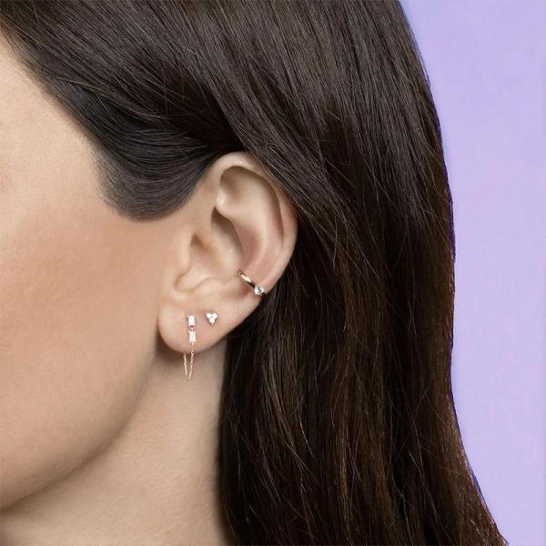 Sales Baguette Cubic Zircon Threader Stud Earring Jewelry 925 Sterling Silver for Women