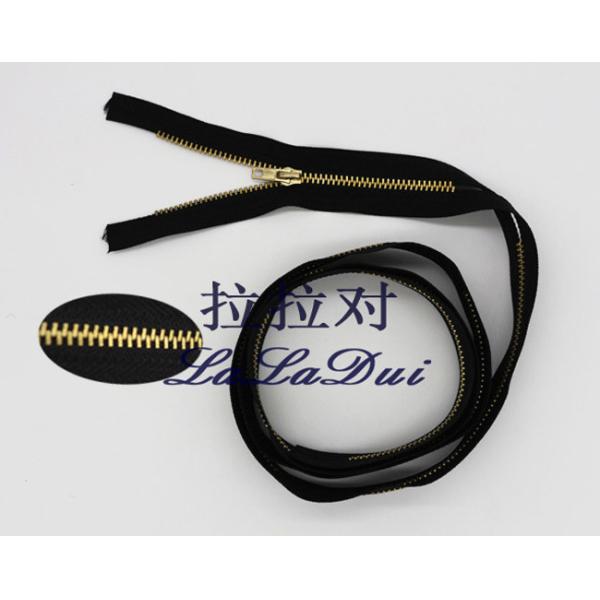 Blackpolyester Tape Brass Zipper By The Yard  , Ykk Type Teeth 24 Inch Open Ended Zip