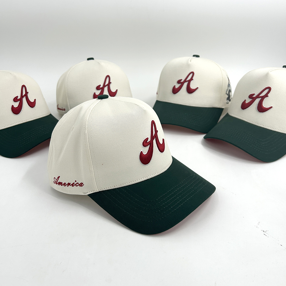 Custom Baseball Caps 3D Puff Embroidery A Frame 5 Panel Two Tone Design