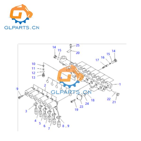 20Y-60-32120 20Y-60-32121 Excavator Solenoid Valve For Komatsu PC220-7 PC200-7 PC300-7