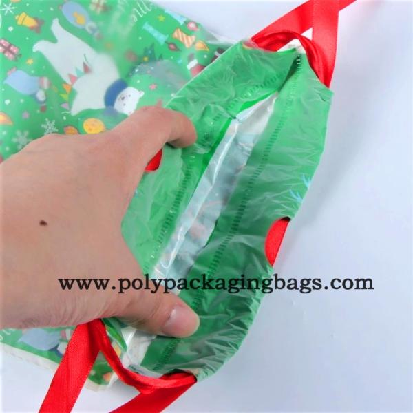 Exquisite 0.075mm Plastic Drawstring Christmas Gift Bags
