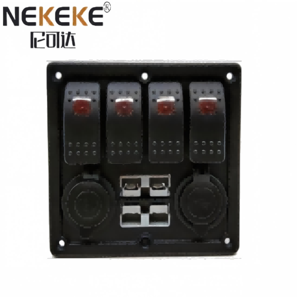 4 Gang ABS Switch Panel with 50A Anderson Socket and Power Socket and Dual USB Socket
