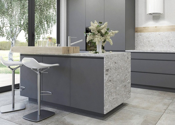 HPDL Kitchen Cupboard Aluminium Fabrication Kitchen Cabinets Contemporary Walnut Wood