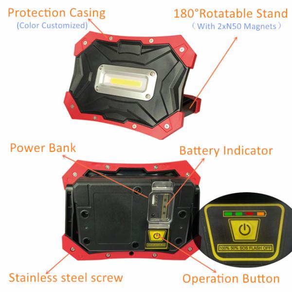 Waterproof IP65 Cordless Led Inspection Light Rechargeable LED Work Light With Flexible Magnet Handle , 5V Power Bank