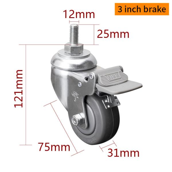 3 Inch Caster Replacement Wheels 75mm Threaded Medium Duty Castors