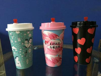 Gift  Plastic Coffee Cups With Lid , Custom Coffee Cup In Mould Lable