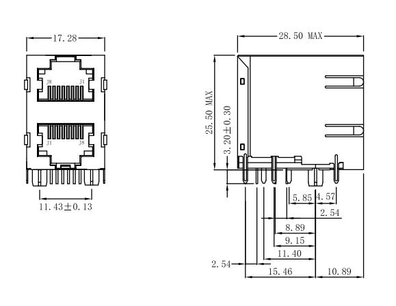 5569381-1 o JAQUE 8P8C 2x1 PROTEGIDO R/A da modificação protegeu o diodo emissor de luz de w