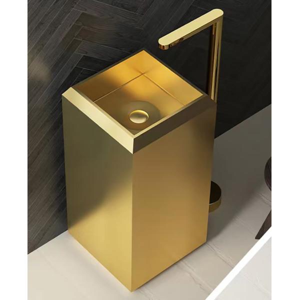 Square Stainless Steel Free Standing Washbasin Sink With PVD Nano Plating Brushed Finish