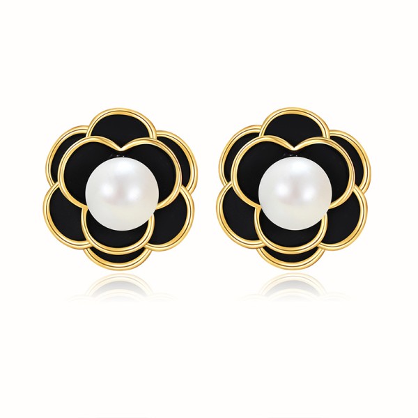 Fashion Maple Leaf Pearl Earring 14K Gold Plated Flower Studs 925 Silver Needle Hypoallergenic Butterfly Earrings