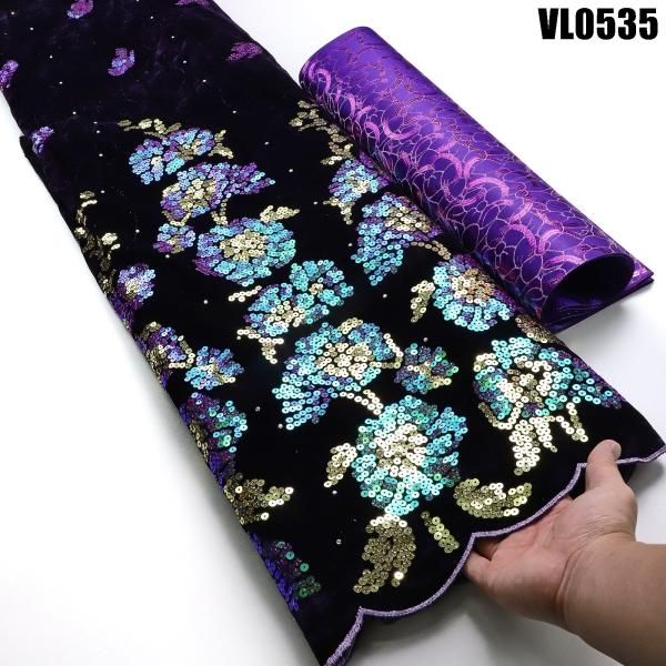 Supoo good quality shiny african lace velvet embroidery fabric with sequins stretch Korean velvet for party