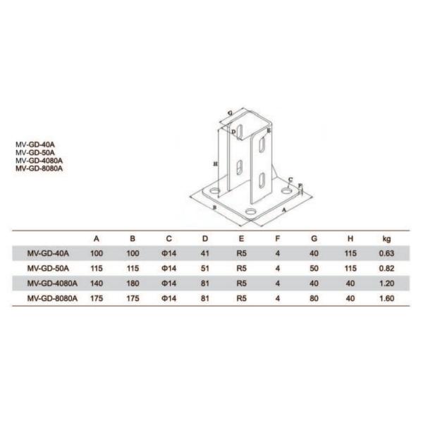 MV-GD-50A que nivela los accesorios de aluminio del perfil del pie del perfil