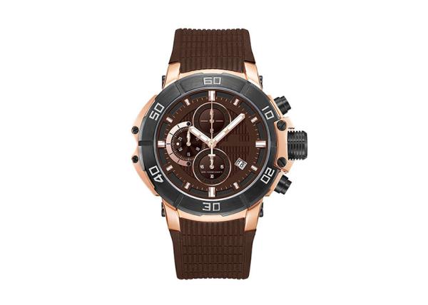 Rose Gold Stainless Steel Chronograph Watch Men High Strenght Silicone Strap