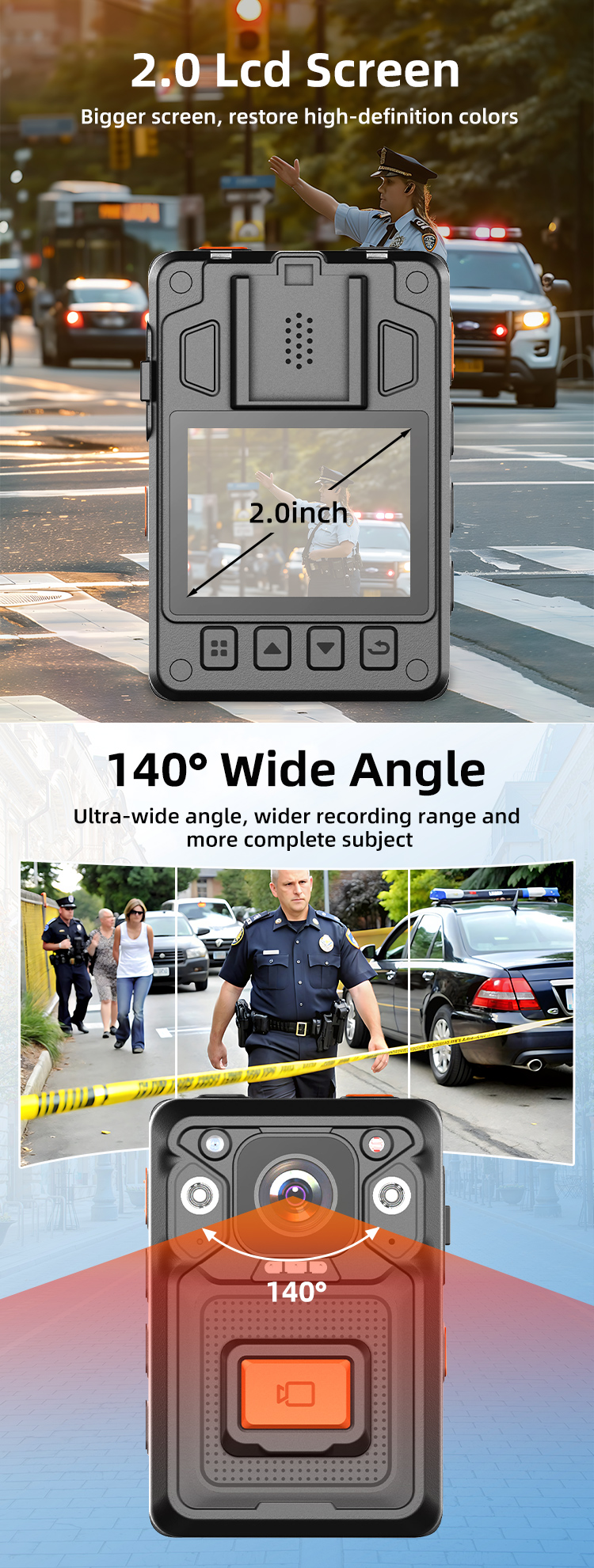 Portable 4G Body Worn Camera 2K Video 40MP Photo IP67 Waterproof IR Night Vision WIFI&GPS&BT Function Camera for Security Guard
