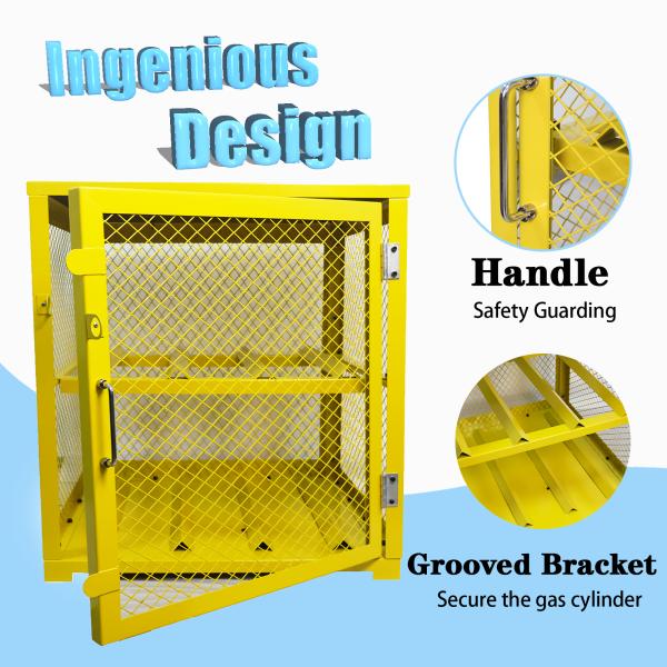 2-Tier Gas Cylinder Storage Cage 120LBS Per Shelf Ventilated Grooved Bracket Safety Mesh Cabinet with Handle