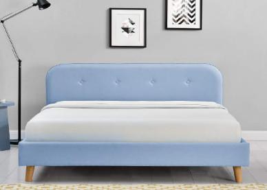 Cor azul estofada tela da forma moderna do quadro da cama da madeira compensada