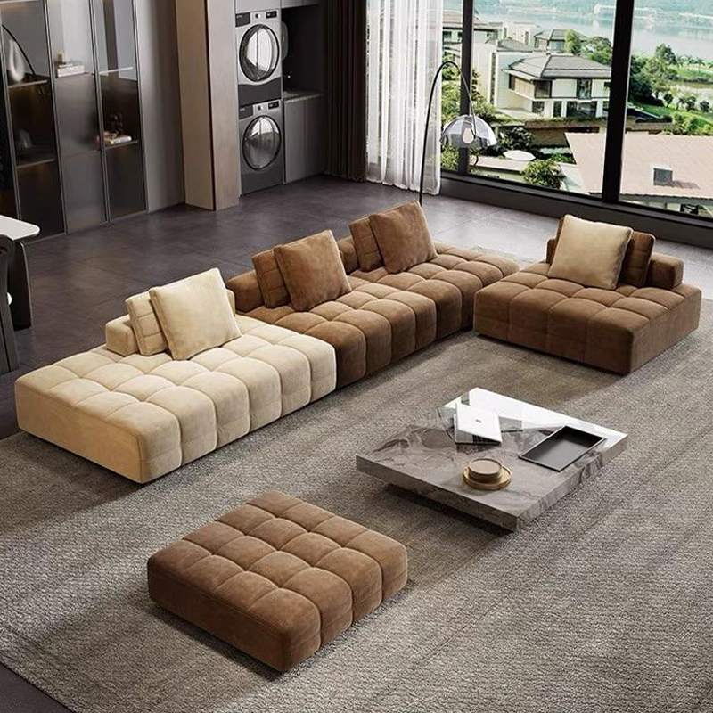 Custom Convertible Reclining Full Sponge Filled Fabric Corner Sofa Set Vacuum Compressed Packing Frameless Living Room