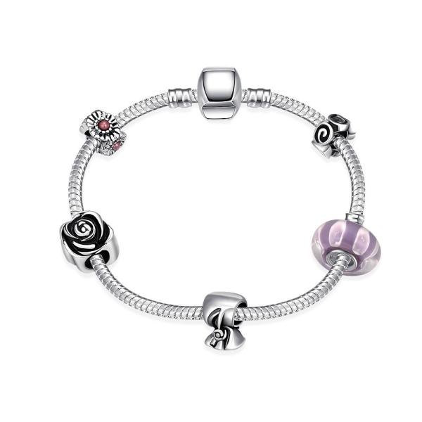 SJ Best Gift!!! Wholesale Top Quality Cheap Magnet Buckle Glaze Bead Steel Rope Chain Women Jewelry Rose Charm Bead Brac
