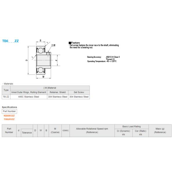 MISUMI Bearings with Set Screw Shaft Sleeve Series KB6003ZZ 100% Original