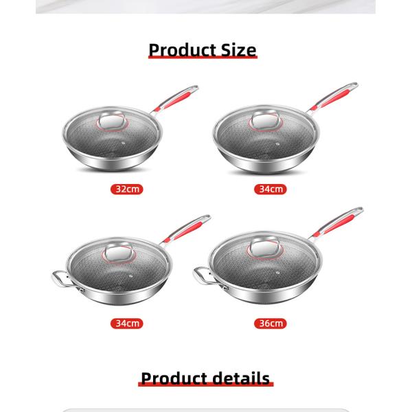 Wholesale Honeycomb Non Stick Fry Pan Cooking Pot 18/10 Stainless Steel Wok Pan With Glass Cover