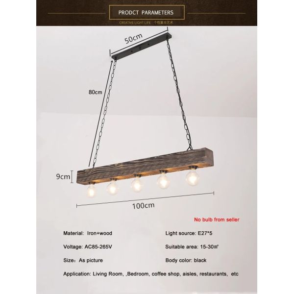 Creative Industrial Style Restaurant Living Room Pendant Light Vintage Solid Wood Chandelier (WH-VP-322)