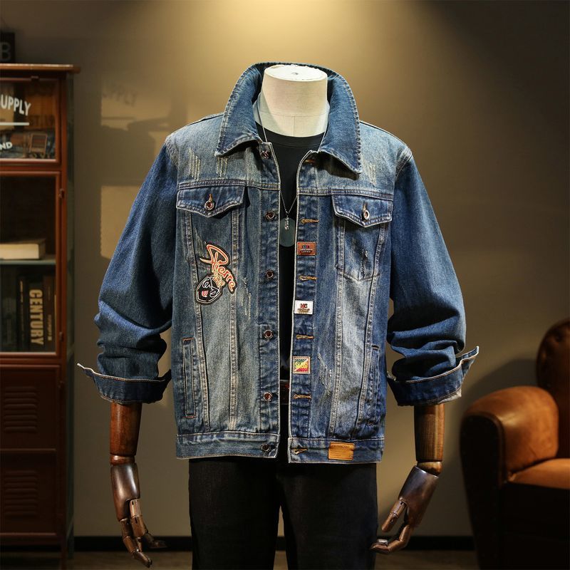 Blue Washed Fabric Hem mens denim jacket wholesale Embroidered Youth Trend Custom (JK558)