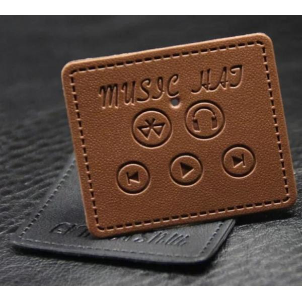 Black Embossed Leather Patch Badges Square For Shoes , Bags , Garment