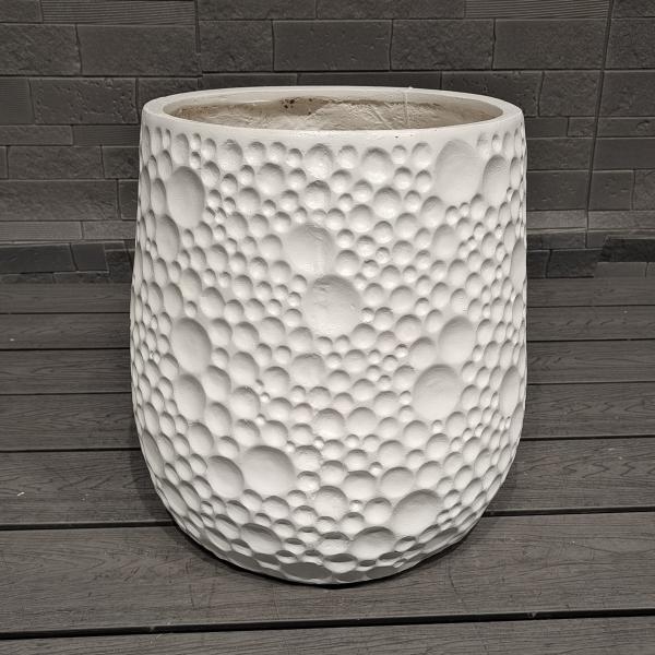 Pebble  Shaped Protrusion Pattern White Clean Cylindrical Shape Fiber Clay Planter