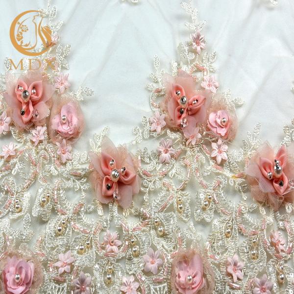 Чистый Handmade цветок розовой вышитой шириной ткани MDX 135cm шнурка краснеет