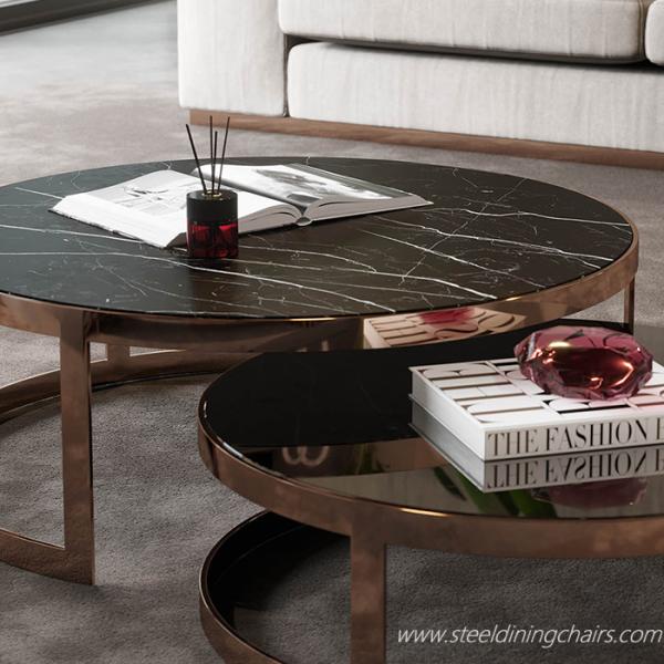 Round Living Room Tea SGS Ss201 Stainless Steel Coffee Table With Glass Top