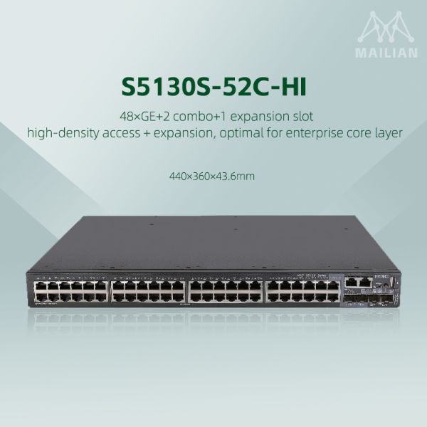 H3C S5130S-HI Next-Gen Layer3 Managed Gigabit Ethernet Switch,Enterprise Network Device with 10G SFP+ Uplink,IRF Stacking & Dual Stack IPv4 IPv6 for Data Center Office Network